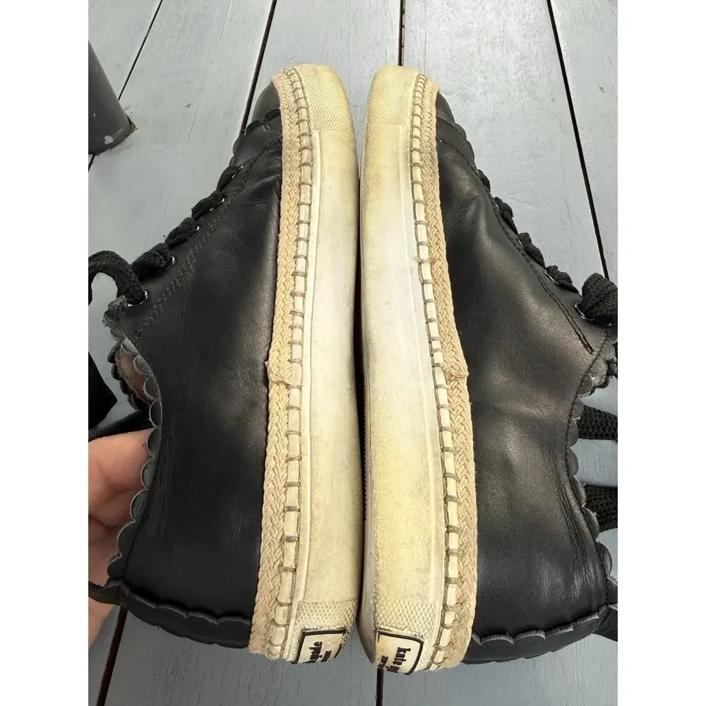 Kate Spade Lena Black Leather Scalloped Espadrille Sneakers Women Size 8M